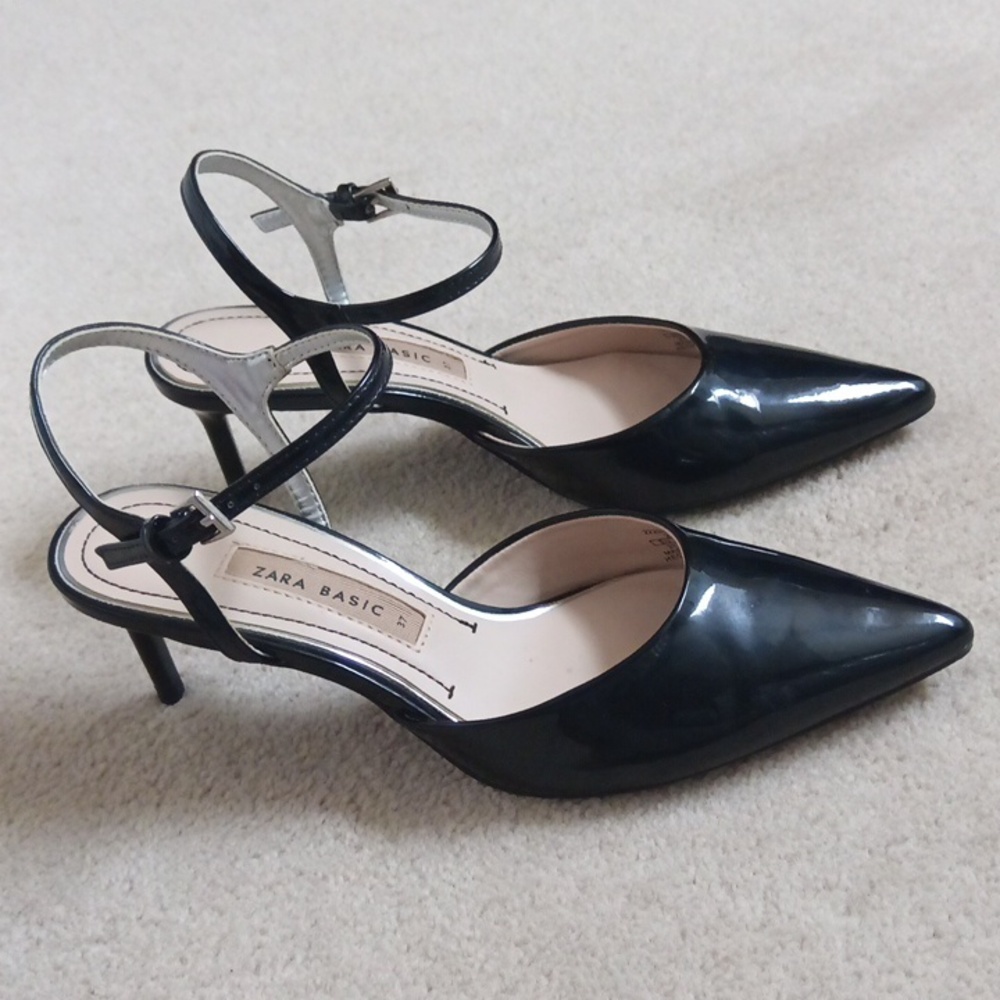 NWOT Zara Elegant Black Patent Leather Slingback 2.5" Heels - Picture 7 of 14